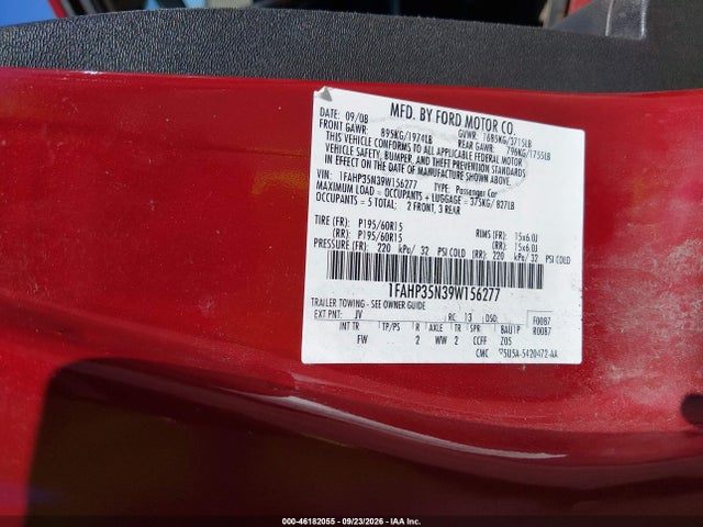 Продажа на аукционе авто 2009 Ford Focus Se, vin: 1FAHP35N39W156277, номер лота: 46182055