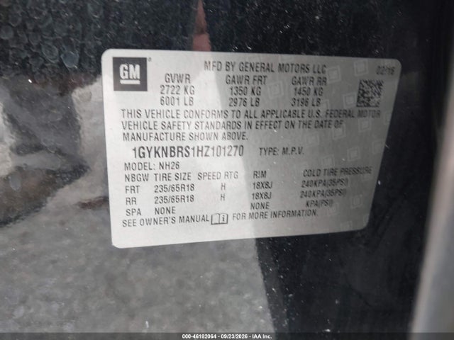 46182064 :رقم المزاد ، 1GYKNBRS1HZ101270 vin ، 2017 Cadillac Xt5 Luxury مزاد بيع