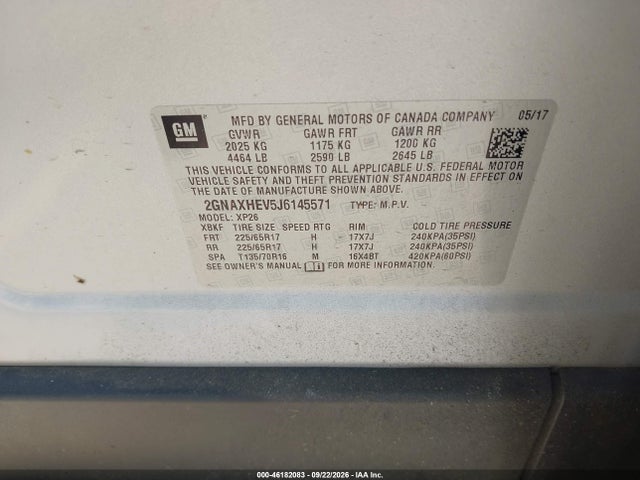 2018 Chevrolet Equinox Ls მანქანა იყიდება აუქციონზე, vin: 2GNAXHEV5J6145571, აუქციონის ნომერი: 46182083