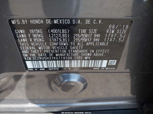 Honda HR-V LX 2019 3CZRU5H37KG714109 Image 9