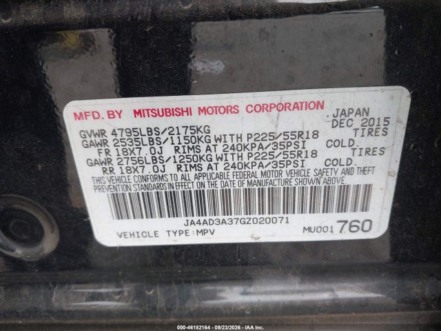 Mitsubishi Outlander Se/sel 2016 JA4AD3A37GZ020071 Image 9