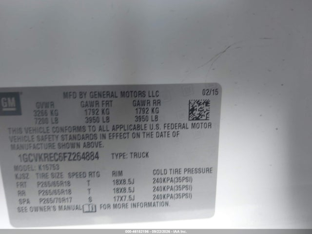 Chevrolet Silverado 1500 2lt 2015 1GCVKREC6FZ264884 Image 9