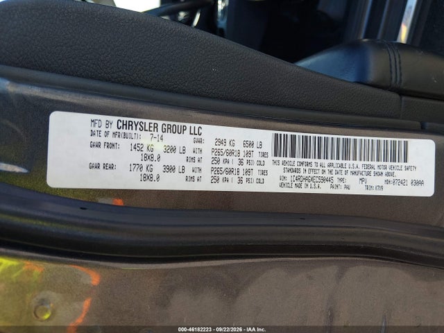 46182223 :رقم المزاد ، 1C4RDHAGXEC590445 vin ، 2014 Dodge Durango Sxt مزاد بيع