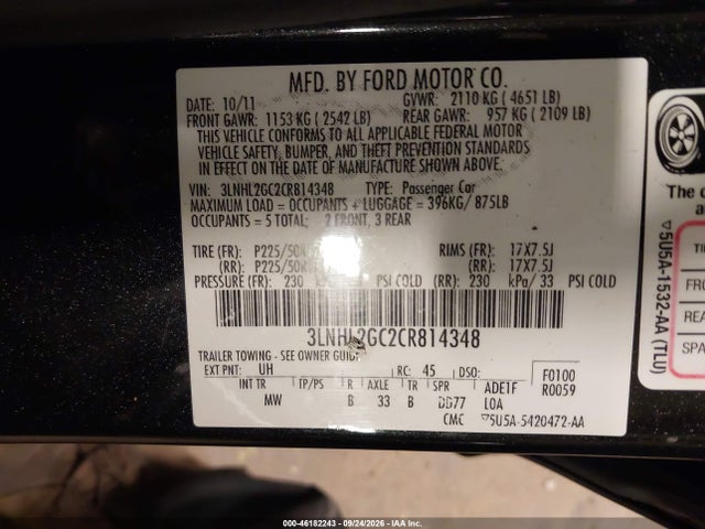 Aukcja sprzedaży 2012 Lincoln Mkz, vin: 3LNHL2GC2CR814348, numer aukcji: 46182243