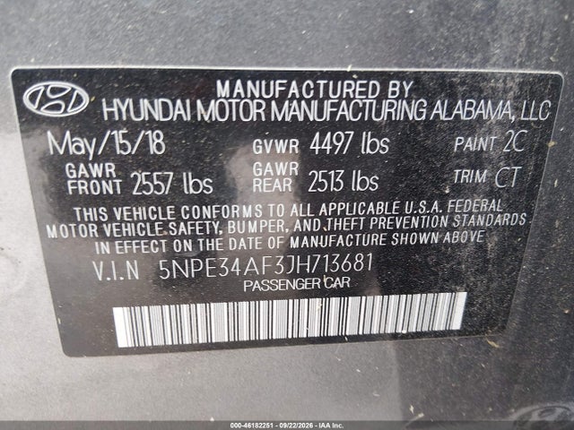 Aukcja sprzedaży 2018 Hyundai Sonata Sel+, vin: 5NPE34AF3JH713681, numer aukcji: 46182251