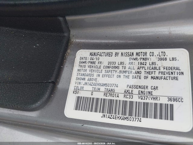 46182283 :رقم المزاد ، JN1AZ4EHXAM503774 vin ، 2010 Nissan 370z Touring مزاد بيع