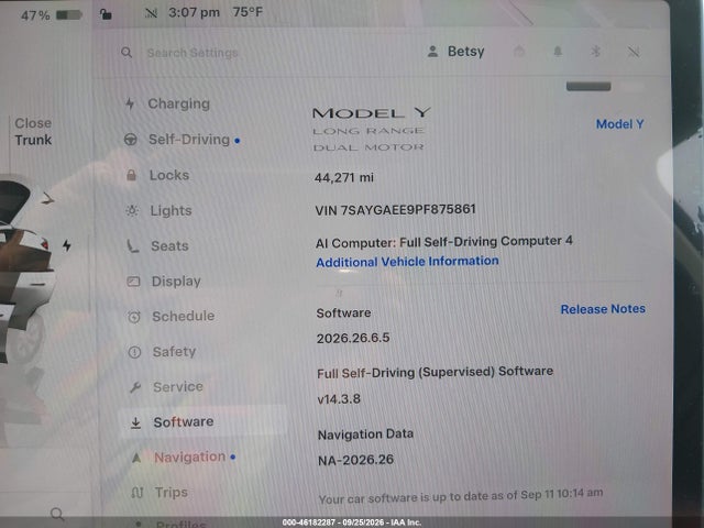46182287 :رقم المزاد ، 7SAYGAEE9PF875861 vin ، 2023 Tesla Model Y Awd/long Range Dual Motor All-wheel Drive مزاد بيع