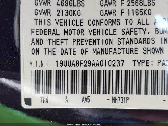 2010 Acura Tl 3.5 მანქანა იყიდება აუქციონზე, vin: 19UUA8F29AA010237, აუქციონის ნომერი: 46182329