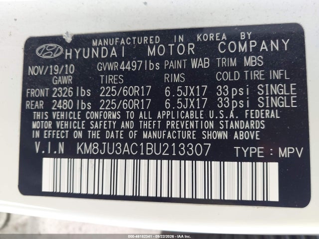 Aukcja sprzedaży 2011 Hyundai Tucson Gls, vin: KM8JU3AC1BU213307, numer aukcji: 46182341