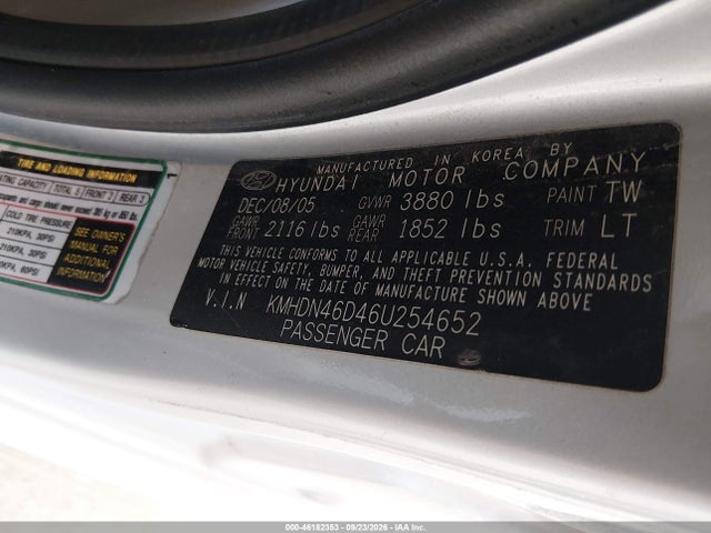 46182353 :رقم المزاد ، KMHDN46D46U254652 vin ، 2006 Hyundai Elantra Gls/limited مزاد بيع