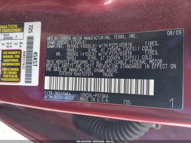 Продажа на аукционе авто 2010 Toyota Tundra Grade 5.7l V8, vin: 5TFDY5F16AX107974, номер лота: 46182358