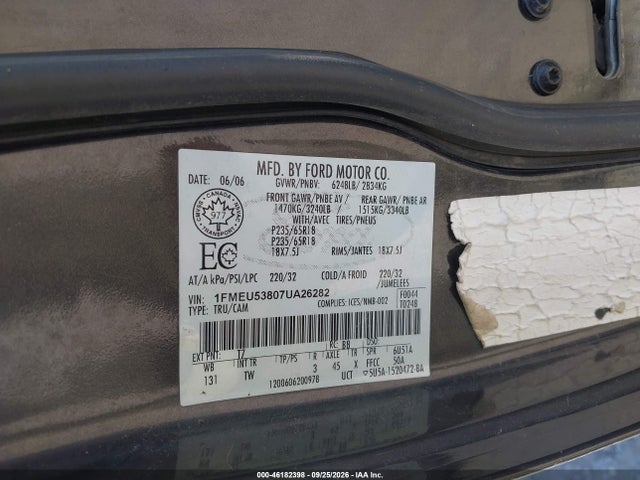 2007 Ford Explorer Sport Trac Limited მანქანა იყიდება აუქციონზე, vin: 1FMEU53807UA26282, აუქციონის ნომერი: 46182398