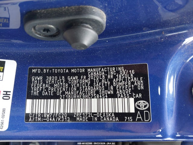 Toyota COROLLA SE 2017 2T1BURHE9HC758454 Image 9