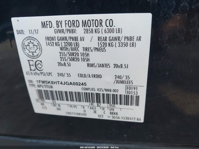 Ford Explorer Platinum 2018 1FM5K8HT4JGA00245 Image 9