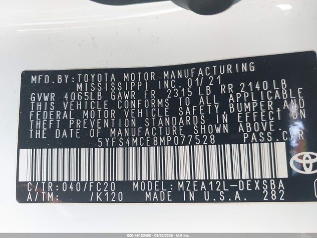 Toyota COROLLA SE 2021 5YFS4MCE8MP077528 Image 9