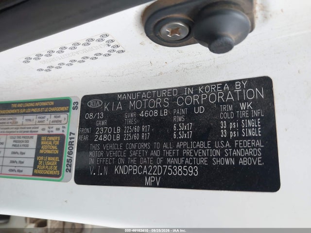 Продажа на аукционе авто 2013 Kia Sportage Lx, vin: KNDPBCA22D7538593, номер лота: 46182410