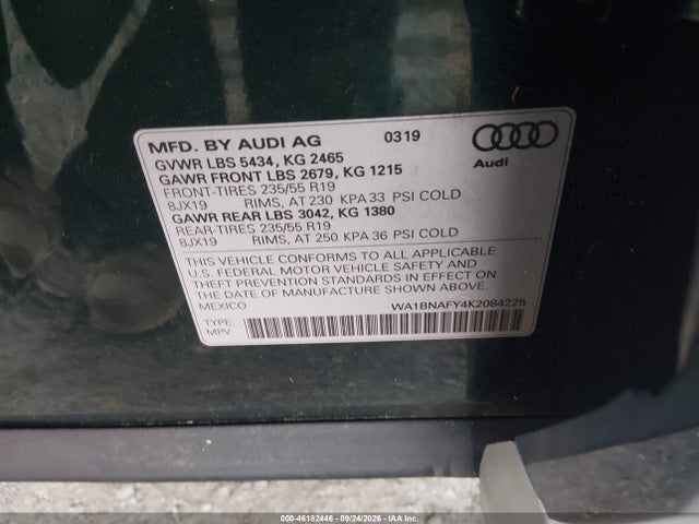 Продаж на аукціоні авто 2019 Audi Q5 45 Premium, vin: WA1BNAFY4K2084225, номер лоту: 46182446