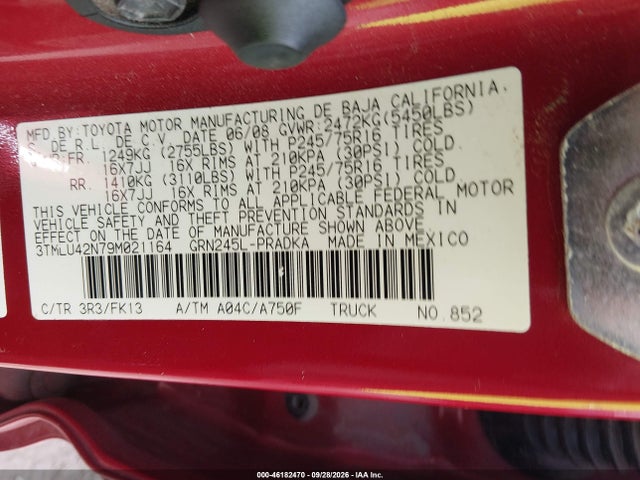 Aukcja sprzedaży 2009 Toyota Tacoma Base V6, vin: 3TMLU42N79M021164, numer aukcji: 46182470