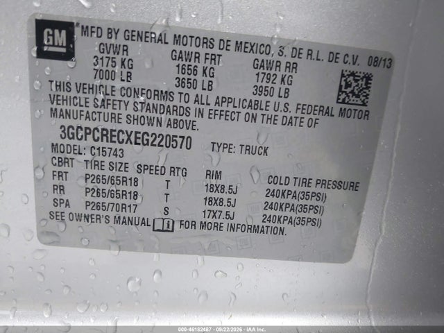 Продажа на аукционе авто 2014 Chevrolet Silverado 1500 1lt, vin: 3GCPCRECXEG220570, номер лота: 46182487