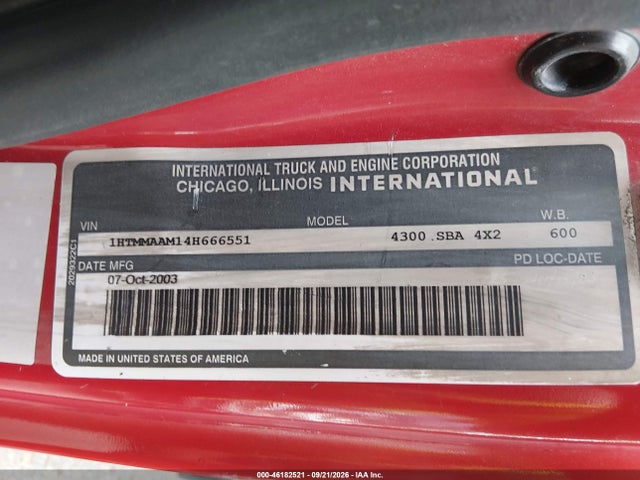Продаж на аукціоні авто 2004 International 4000 4300, vin: 1HTMMAAM14H666551, номер лоту: 46182521