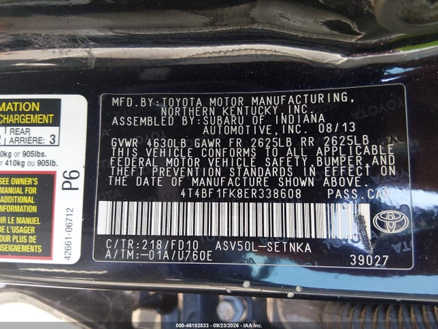 46182533 :رقم المزاد ، 4T4BF1FK8ER338608 vin ، 2014 Toyota Camry Le مزاد بيع