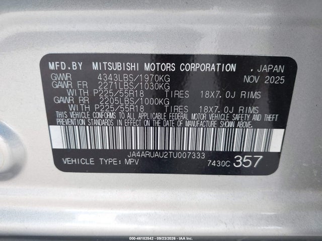 2026 Mitsubishi Outlander Sport 2.0 Es/2.0 Le/2.0 Ralliart/2.0 S/2.0 Se/2.0 Trail Edition მანქანა იყიდება აუქციონზე, vin: JA4ARUAU2TU007333, აუქციონის ნომერი: 46182542