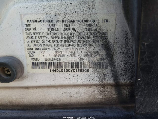 Продаж на аукціоні авто 2000 Nissan Altima Gle/gxe/se/xe, vin: 1N4DL01D0YC156825, номер лоту: 46182547