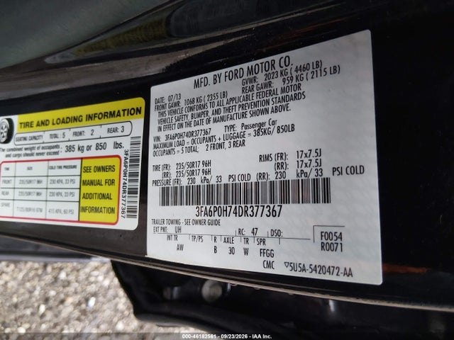 Продажа на аукционе авто 2013 Ford Fusion Se, vin: 3FA6P0H74DR377367, номер лота: 46182561