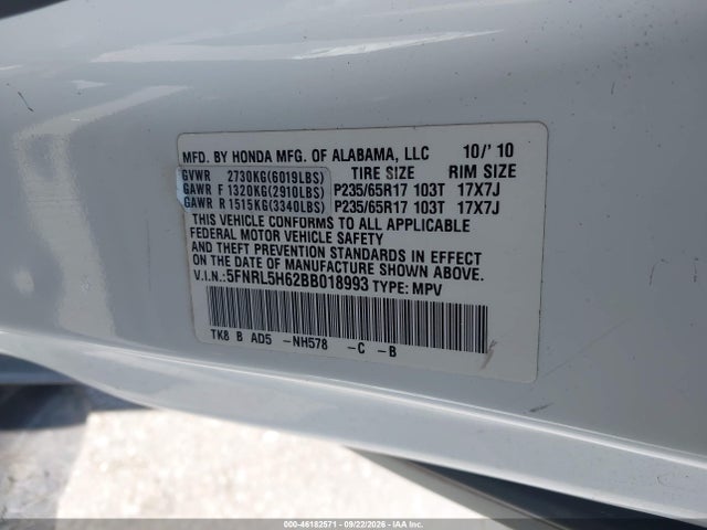 Продаж на аукціоні авто 2011 Honda Odyssey Ex-l, vin: 5FNRL5H62BB018993, номер лоту: 46182571