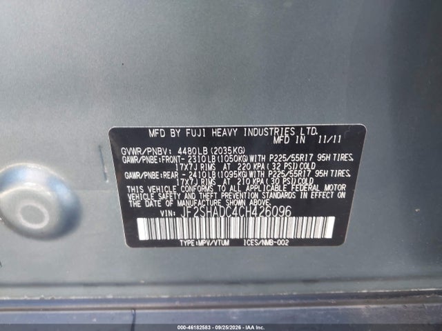 Продажа на аукционе авто 2012 Subaru Forester 2.5x Premium, vin: JF2SHADC4CH426096, номер лота: 46182583