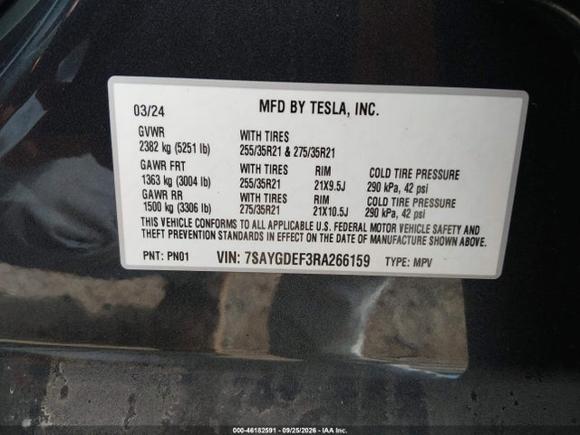 Продаж на аукціоні авто 2024 Tesla Model Y Performance Dual Motor All-wheel Drive, vin: 7SAYGDEF3RA266159, номер лоту: 46182591