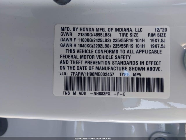 Продаж на аукціоні авто 2021 Honda Cr-v 2wd Touring, vin: 7FARW1H96ME002457, номер лоту: 46182593