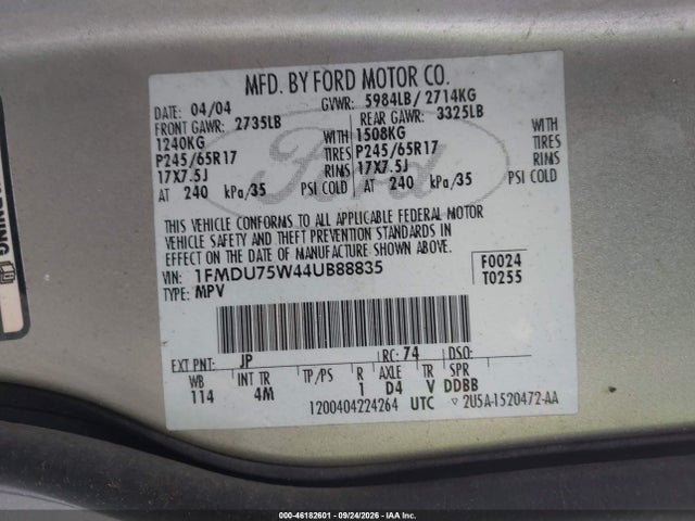 Aukcja sprzedaży 2004 Ford Explorer Limited, vin: 1FMDU75W44UB88835, numer aukcji: 46182601