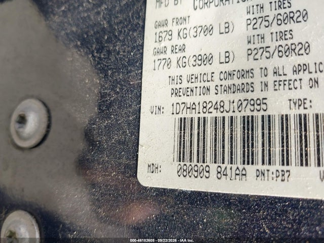 2008 Dodge Ram 1500 Slt მანქანა იყიდება აუქციონზე, vin: 1D7HA18248J107995, აუქციონის ნომერი: 46182605