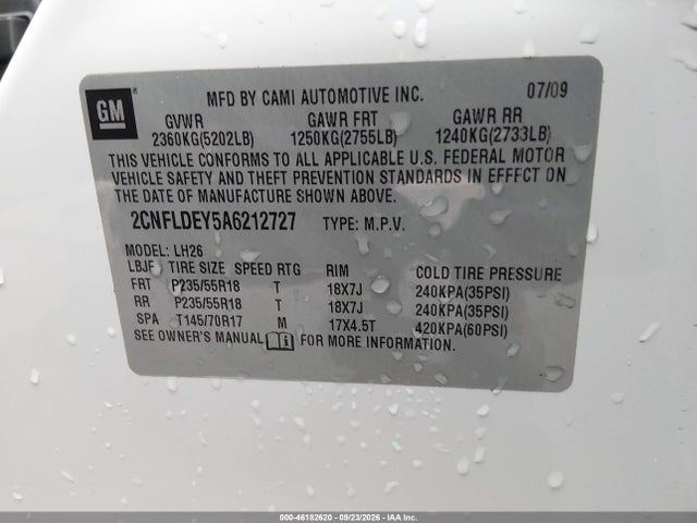 2010 Chevrolet Equinox Lt მანქანა იყიდება აუქციონზე, vin: 2CNFLDEY5A6212727, აუქციონის ნომერი: 46182620