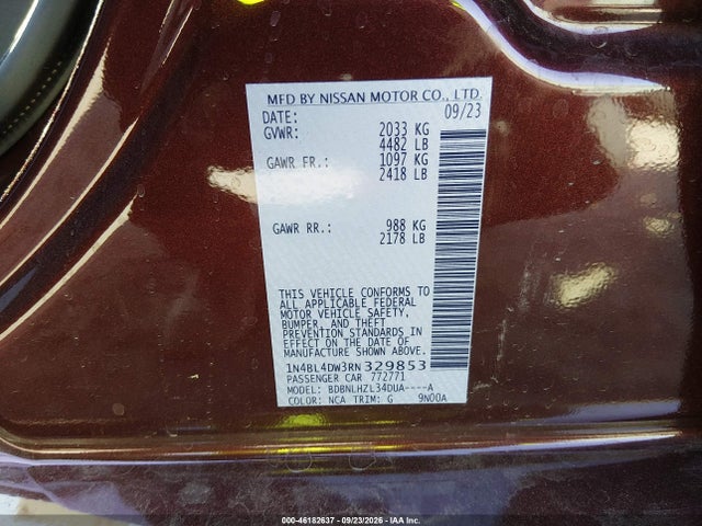 46182637 :رقم المزاد ، 1N4BL4DW3RN329853 vin ، 2024 Nissan Altima Sv Intelligent Awd مزاد بيع