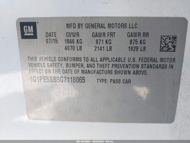 Aukcja sprzedaży 2016 Chevrolet Cruze Limited 1lt Auto, vin: 1G1PE5SB5G7118065, numer aukcji: 46182661