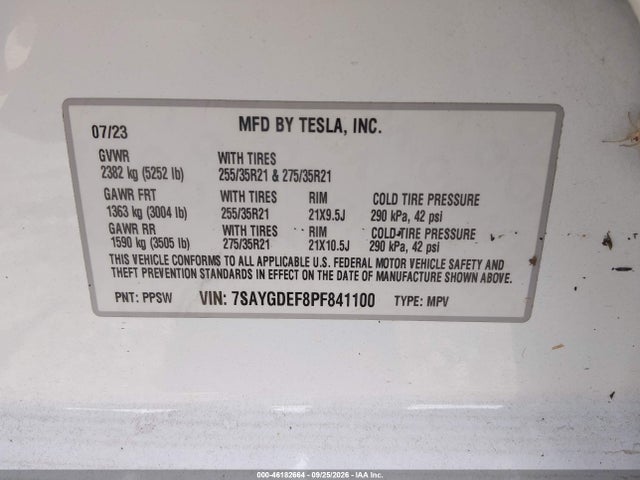 Продаж на аукціоні авто 2023 Tesla Model Y Performance Dual Motor All-wheel Drive, vin: 7SAYGDEF8PF841100, номер лоту: 46182664