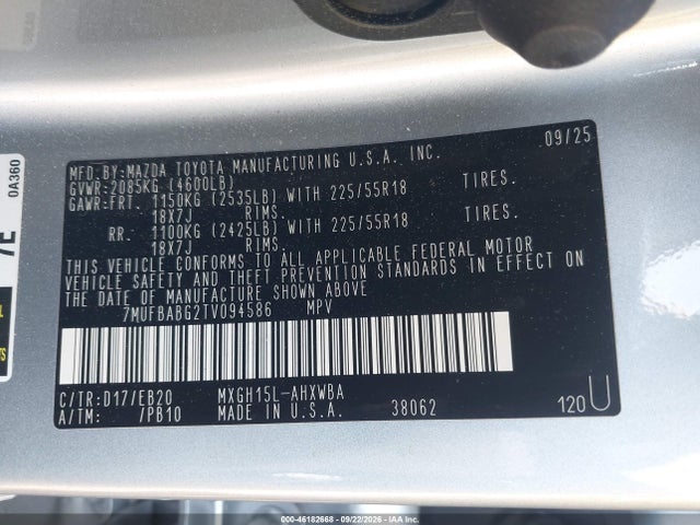 2026 Toyota Corolla Cross Hybrid Xse მანქანა იყიდება აუქციონზე, vin: 7MUFBABG2TV094586, აუქციონის ნომერი: 46182668