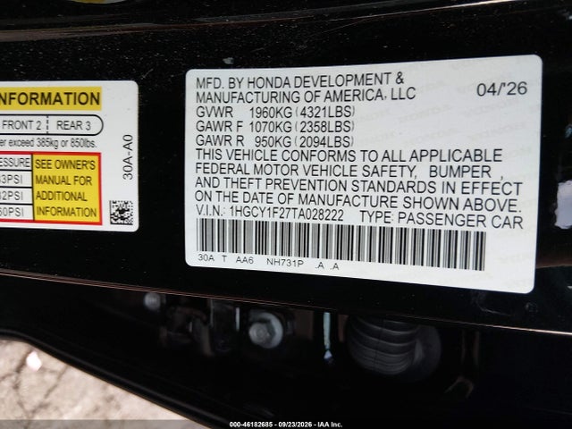 Honda ACCORD LX 2026 1HGCY1F27TA028222 Image 9
