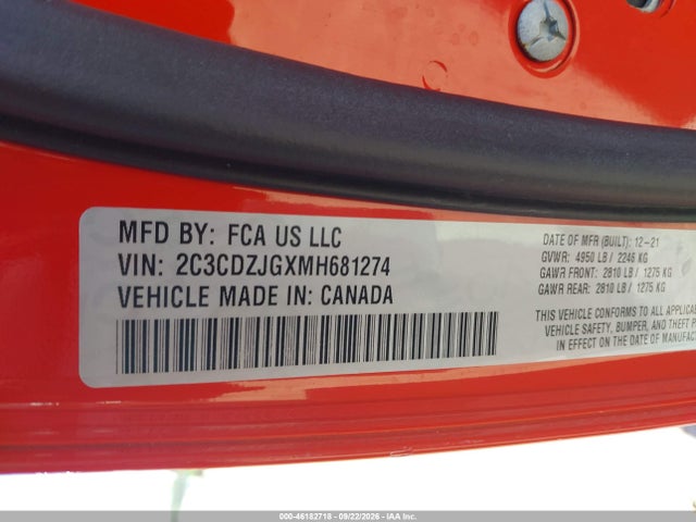Aukcja sprzedaży 2021 Dodge Challenger Gt, vin: 2C3CDZJGXMH681274, numer aukcji: 46182718