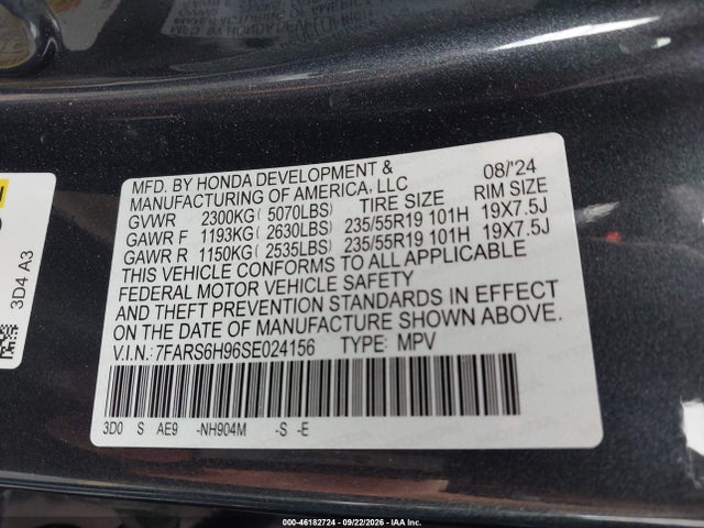 Продаж на аукціоні авто 2025 Honda Cr-v Hybrid Sport Touring, vin: 7FARS6H96SE024156, номер лоту: 46182724