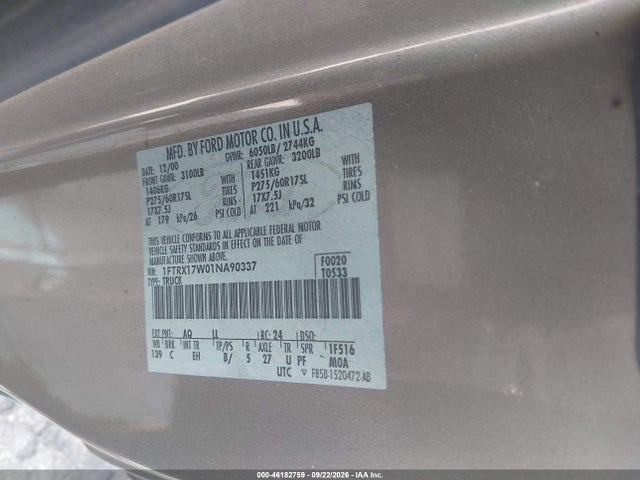 Продажа на аукционе авто 2001 Ford F-150 Lariat/xl/xlt, vin: 1FTRX17W01NA90337, номер лота: 46182759