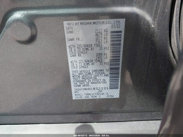 2015 Nissan Rogue Sl მანქანა იყიდება აუქციონზე, vin: 5N1AT2MV4FC852335, აუქციონის ნომერი: 46182772