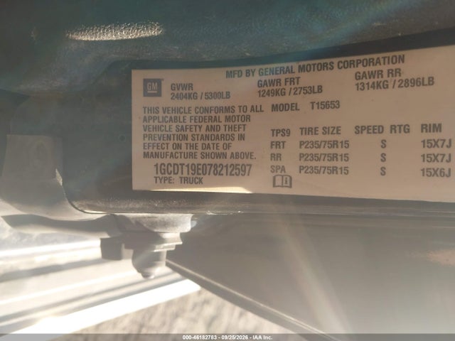 Aukcja sprzedaży 2007 Chevrolet Colorado Lt, vin: 1GCDT19E078212597, numer aukcji: 46182783