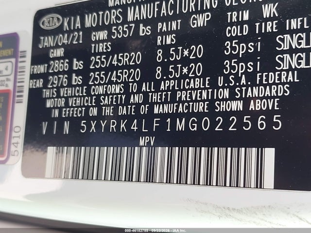 5XYRK4LF1MG022565 KIA SORENTO SX