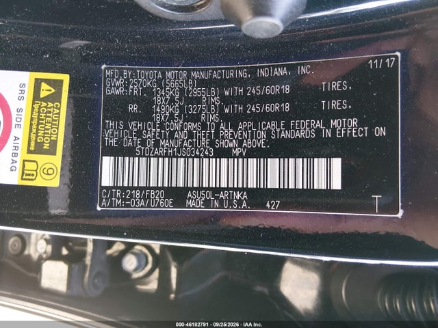 Toyota Highlander Le 2018 5TDZARFH1JS034243 Image 9