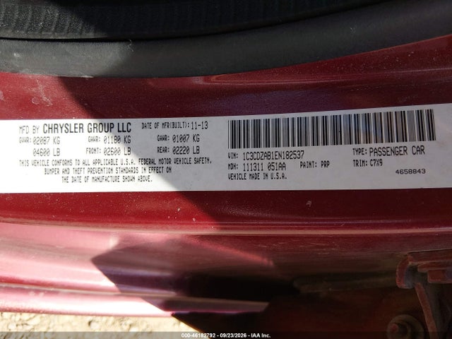 46182792 :رقم المزاد ، 1C3CDZAB1EN182537 vin ، 2014 Dodge Avenger Se مزاد بيع