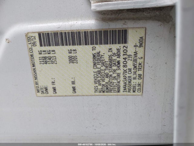 46182795 :رقم المزاد ، 1N4AA5AP7DC804302 vin ، 2013 Nissan Maxima 3.5 S مزاد بيع