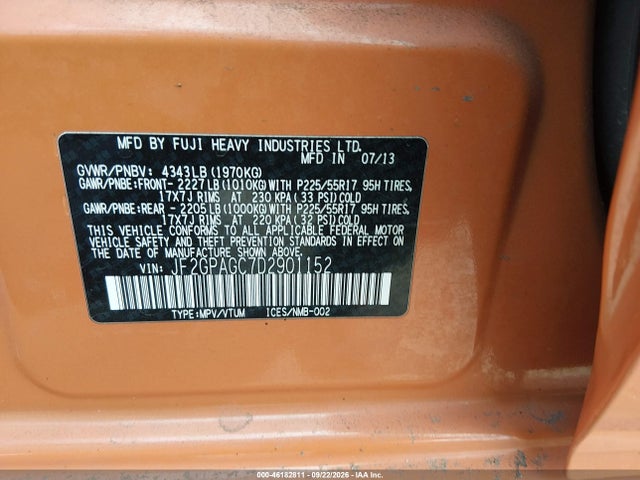46182811 :رقم المزاد ، JF2GPAGC7D2901152 vin ، 2013 Subaru Xv Crosstrek 2.0i Limited مزاد بيع